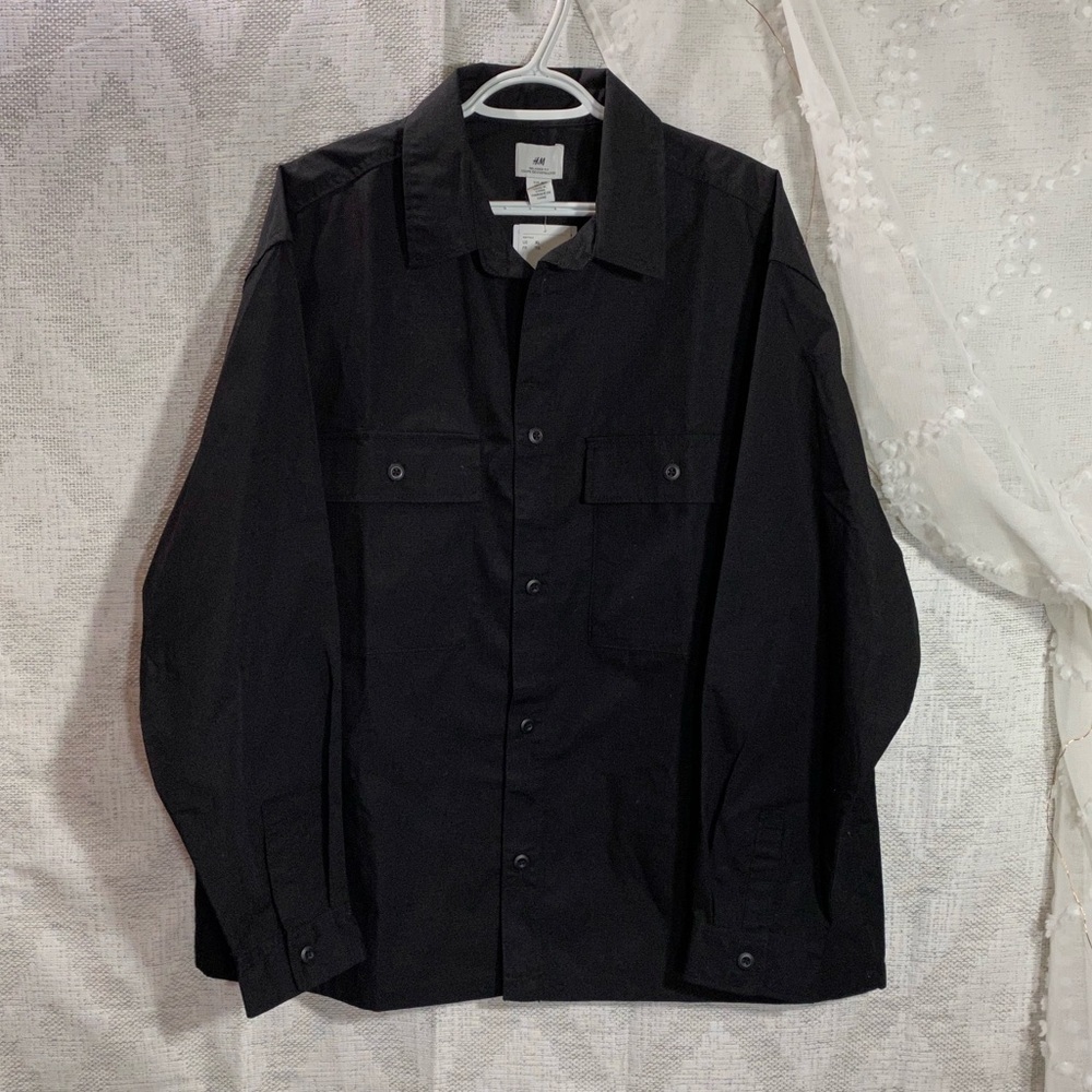 NWT H&M black relaxed fit shirt jacket size XL